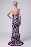 Vestido largo de sirena de terciopelo en V azul lago con capa