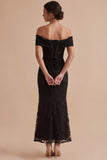 Vestido de invitado maxi de boda con funda negra bordada en el hombro