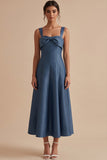 Vestido de invitado Midi de cuello cuadrado Twilight A-Line con lazo