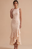 Vestido de invitado de boda con bordado de sirena redondo de cuello de sirena con volantes escalonados