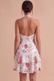 Vestido de bienvenida floral High-Low con lentejuelas blancas