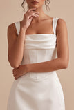 Corsé blanco de vaina cuello cuadrado Vestido corto blanco