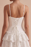 Vestido blanco ajustado de tirantes finos cortos blancos con encaje