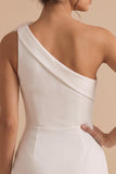 Vestido blanco blanco corto de un solo hombro con flor 3D