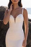 Corsé de tul de sirena blanca Vestido de novia arrugado