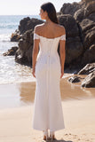 Vestido de novia Maxi de sirena blanca con hombros descubiertos y encaje