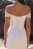 Vestido de novia Maxi de sirena blanca con hombros descubiertos y encaje