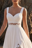 Vestido de novia Maxi de encaje de encina con corte en línea A blanca y apliques