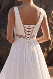 Vestido de novia Maxi de encaje de encina con corte en línea A blanca y apliques