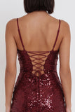 Vestido de cóctel corto con tirantes finos de lentejuelas burdeos bodycon tirantes finos