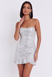 Corsé plateado Bodycon Vestido Corsé Corcon Corsé Corta con volantes