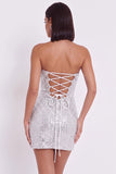 Corsé plateado Bodycon Vestido Corsé Corcon Corsé Corta con volantes