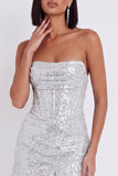 Corsé plateado Bodycon Vestido Corsé Corcon Corsé Corta con volantes