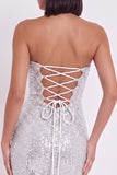 Corsé plateado Bodycon Vestido Corsé Corcon Corsé Corta con volantes