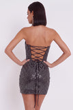 Vestido corto de cóctel de tul sin tirantes Blackcon bodycon sin tirantes