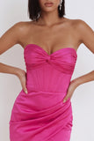 Corsé fucsia Vestido corto corto de satín ceñido y fruncido