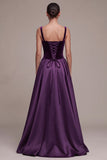 Vestido Maxi de terciopelo largo de cuello cuadrado línea A de tirantes gruesos de satén pluma