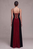 Vestido de terciopelo Maxi con tirantes finos en forma de funda rojo y negro con purpurina