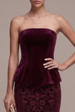 Vestido de terciopelo máxi Jacquard sin tirantes burdeos