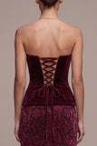 Vestido de terciopelo máxi Jacquard sin tirantes burdeos