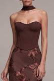 Corsé de café con funda Apagadas florales sin tirantes Maxi Vestido formal
