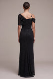 Vestido formal Maxi de vaina negra asimétrico y fruncido al descubierto