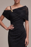 Vestido formal Maxi de vaina negra asimétrico y fruncido al descubierto