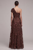 Vestido formal Maxi de A-Line asimétrico de un solo hombro con apliques florales