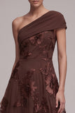 Vestido formal Maxi de A-Line asimétrico de un solo hombro con apliques florales