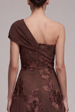 Vestido formal Maxi de A-Line asimétrico de un solo hombro con apliques florales
