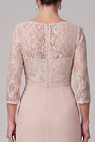 Vestido de madre de la novia de camisa de camisa de vaina champán de cuello redondo 3/4 de encaje