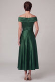 Vestido de Madre de la novia de satén fruncido verde oscuro en línea A con pedrería