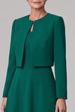 Vestido de madre de la novia verde oscuro de cuello redondo de cuello en forma de té con bolero