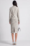 Vestido de trabajo de dos piezas con solapa muescada de dos piezas y cruzadura simple de cuadros gris azul