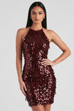 Vestido de cóctel corto con lentejuelas Body Hooder con flecos Borgoña