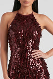 Vestido de cóctel corto con lentejuelas Body Hooder con flecos Borgoña