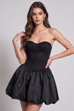 Corsé negro sin tirantes con dobladillo burbuja Vestido de cóctel corto con encaje