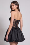 Corsé negro sin tirantes con dobladillo burbuja Vestido de cóctel corto con encaje