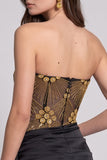 Corsé dorado negro, vestido corto con cordones runcados y tirantes