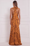 Vestido de dama de honor Maxi estampado de maquila de honor de funda naranja quemado con abertura lateral
