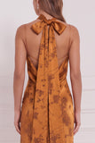 Vestido de dama de honor Maxi estampado de maquila de honor de funda naranja quemado con abertura lateral
