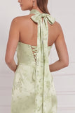 Vestido de dama de honor Maxi estampado con capucha verde menta