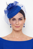 Fuchsia Sinamay Birdcage Veil 3D de tela Flor Fascinator con plumas