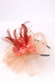 Sombrero fascinator de tela Sinamay Resina Naranja con Bucles de Tela 3D Plumas de Encaje y Fascinator con Cuentas