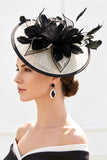 Sombrero Fascinator de Plumas Base Blanco Negro Sinamay