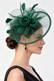 Sombrero fascinator con malla de flor de crinolina de champán con plumas