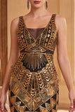 Vestido midi de los años 20 con delincuencia verde oscuro con escote en V y flecos