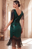 Vestido de flapper midi de los años 20 con flapper y aletas de albaricoque de escote en V