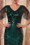 Vestido de flapper midi de los años 20 con flapper y aletas de albaricoque de escote en V