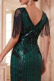 Vestido de flapper midi de los años 20 con flapper y aletas de albaricoque de escote en V